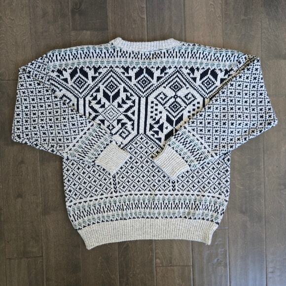 Vintage 100% Cotton Nordic Geometric Sweater Stretch Size XL Navy - Picture 2 of 6